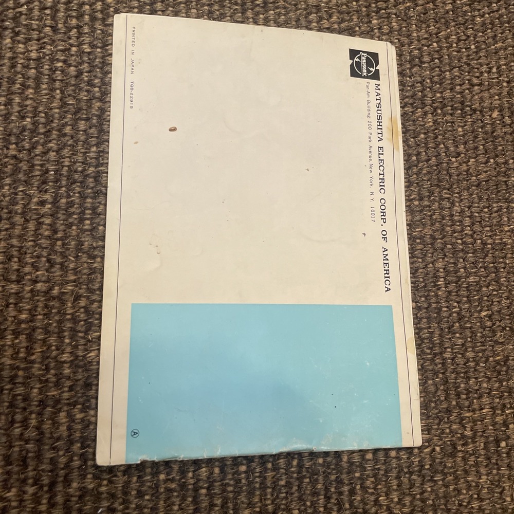 Panasonic Transistor Television Model TR-449B Operating Instructions w/ Catalog